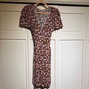 Cupshe Black Floral Wrap Midi Dress with Pink & Orange Blooms